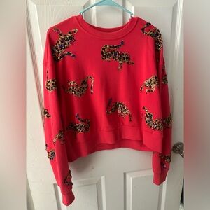 Queen of Sparkles bright red leopard sparkle sweatshirt, size M
